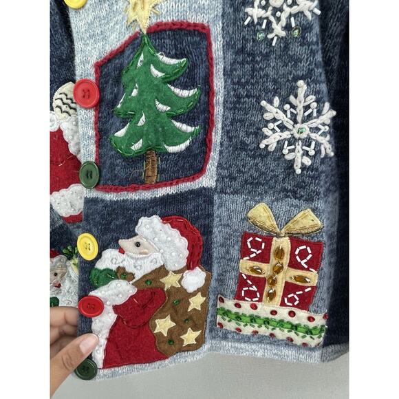 VTG Tiara Christmas Cardigan Sweater Womens L Cottagecore Grandma Holiday Knit - Picture 8 of 10